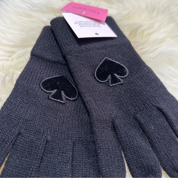 NEW Kate Spade New York Flocked Spade Gloves Black Touchscreen friendly - Picture 2 of 5
